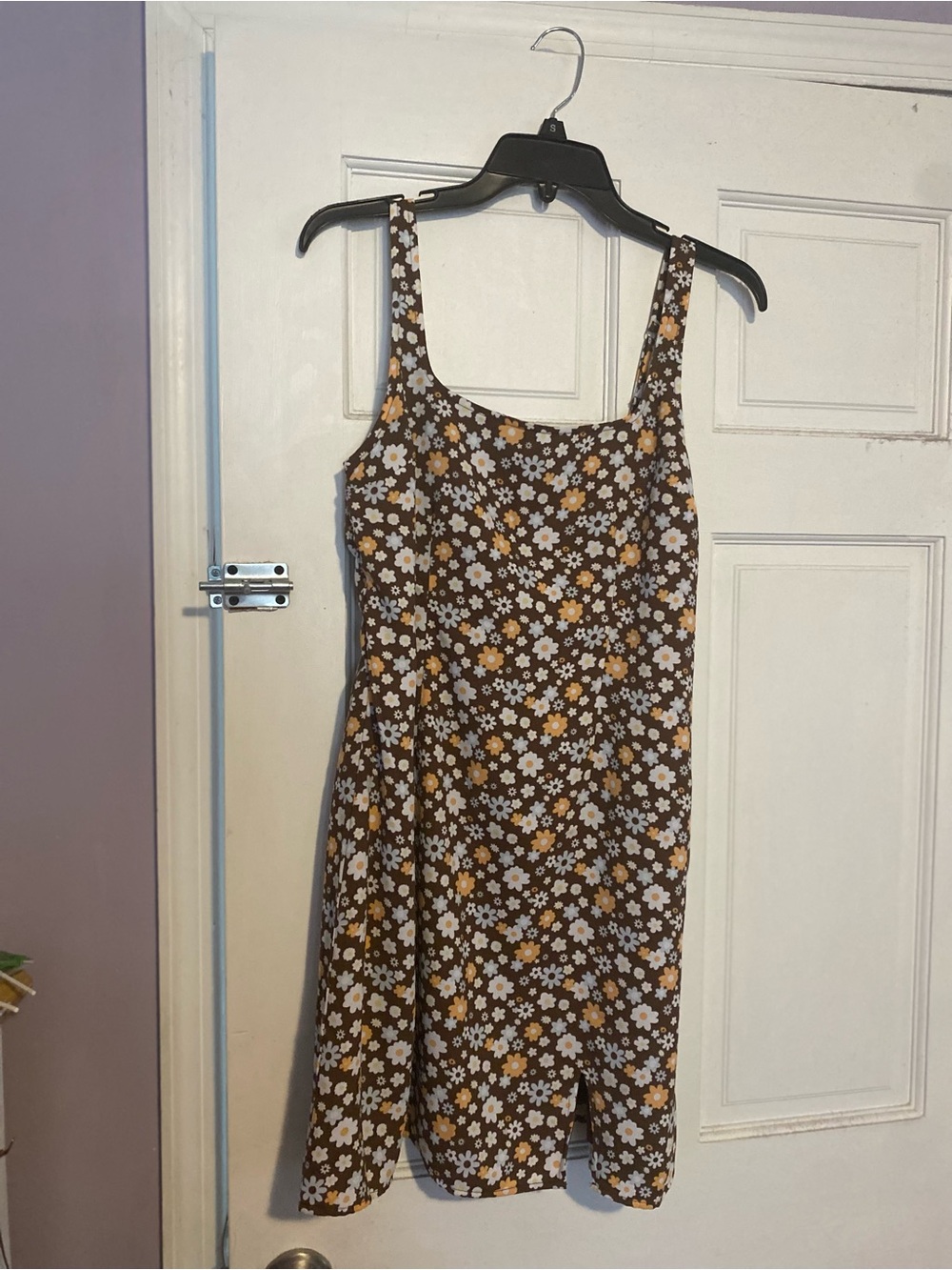 Hollister Brown Mini Dress with White and Mustard Floral Print